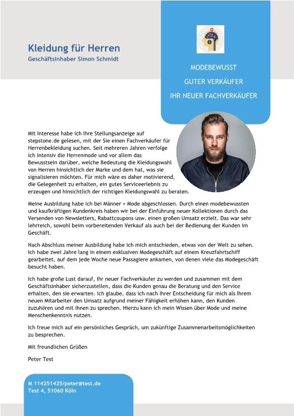 Fachverkaufer M W Herrenmode Cv Bewerbung