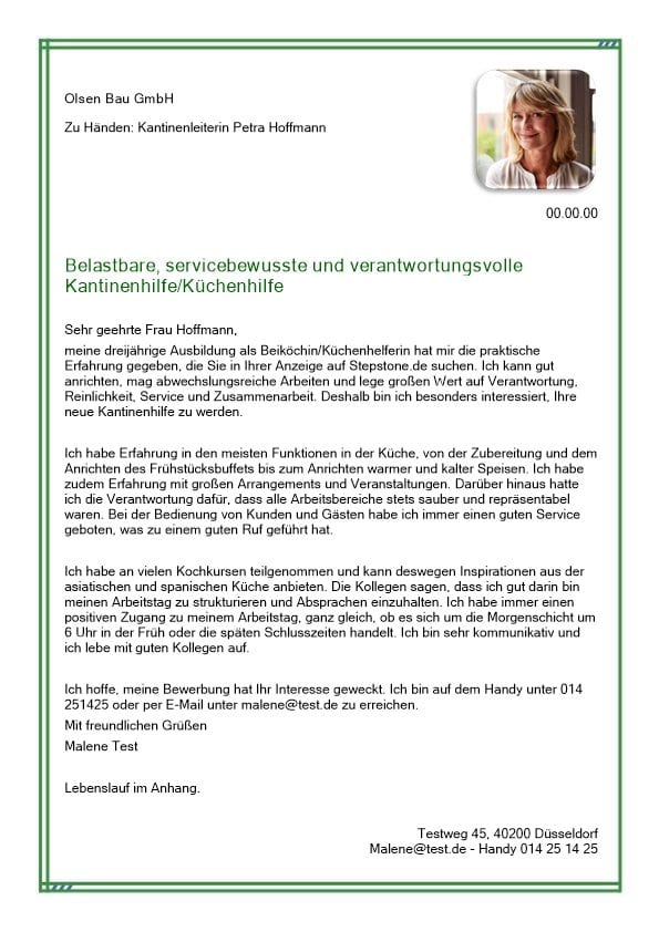 Als küchenhilfe kindergarten bewerbung im bewerbung als