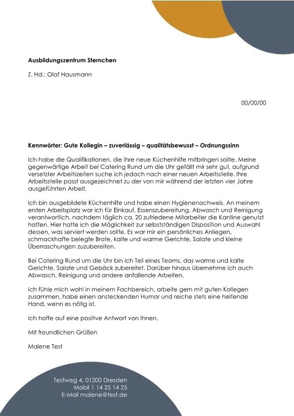 Kuchenhilfe Fur Geschaftige Kantine Cv Bewerbung