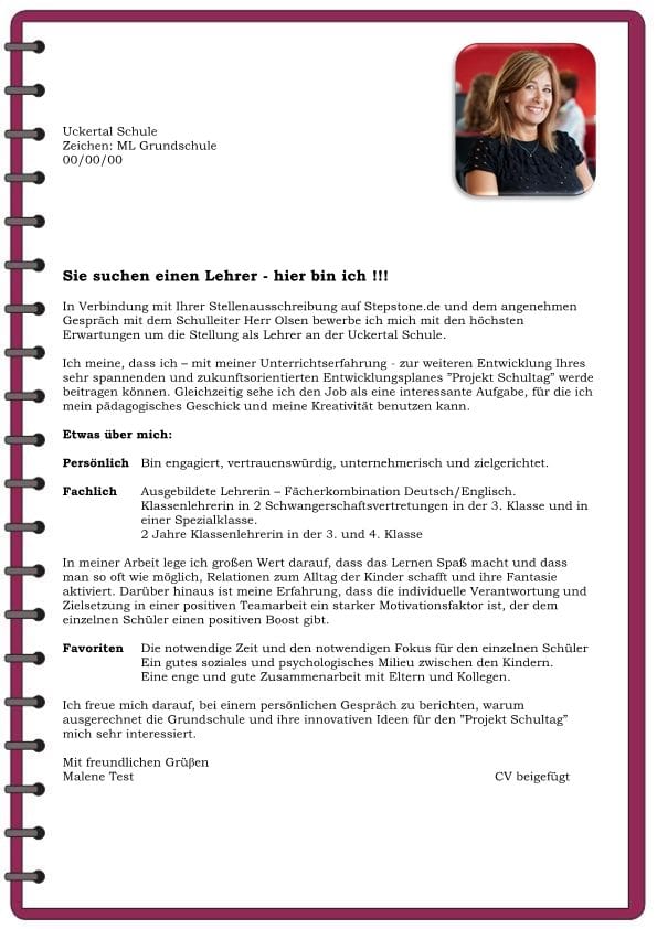 Lehrer In Fur Die Schule Cv Bewerbung