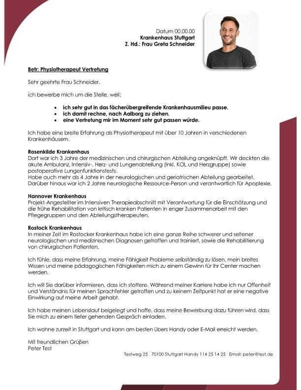 Physiotherapeut m/w für das Krankenhaus Vertretung