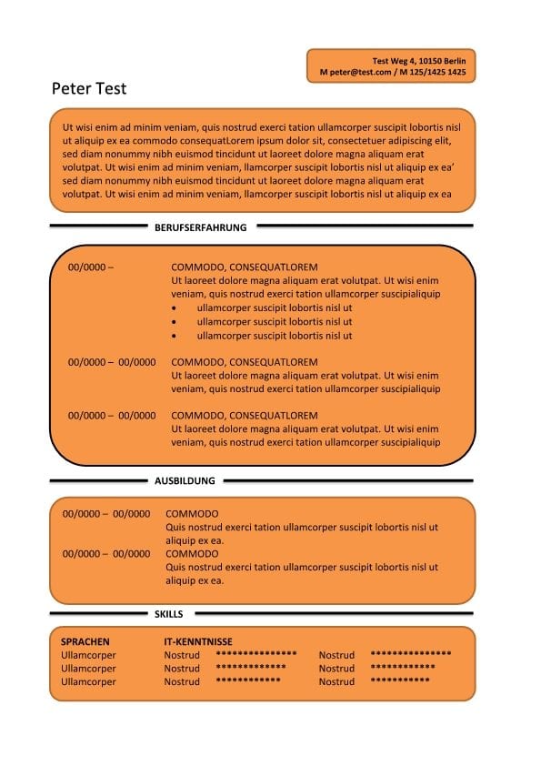 CV-Vorlage Textfelder - orange