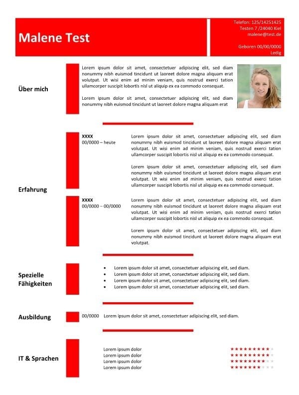1 Lebenslauf-Vorlage-in-der-Tabelle-rot