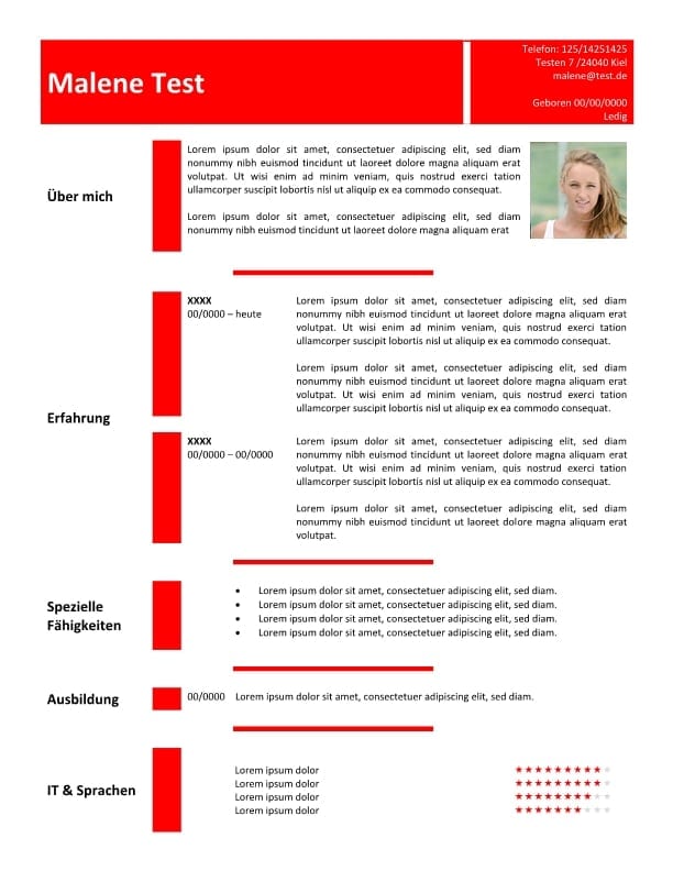 1 Lebenslauf-Vorlage-in-der-Tabelle-rot
