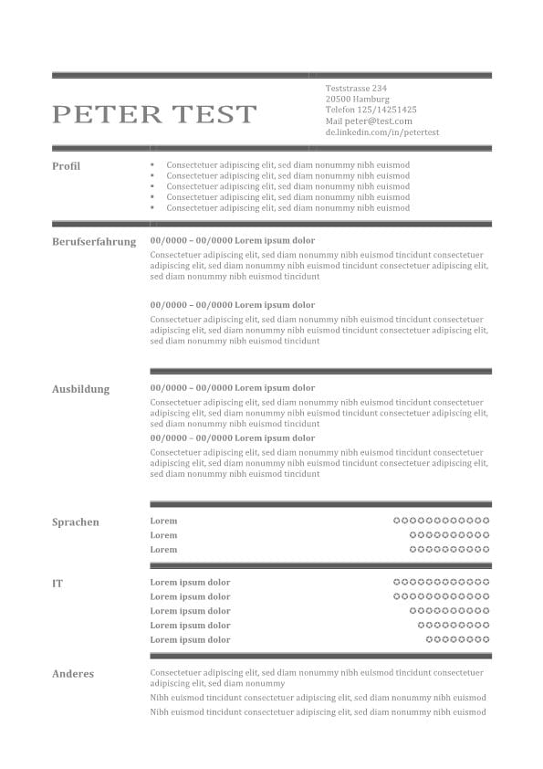 CV-Vorlage in der Tabelle - mit Linien - braun